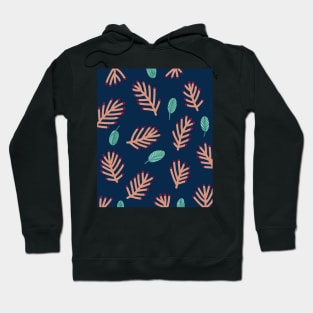 Green leaves and pink branches pattern, botanical illustration Hoodie